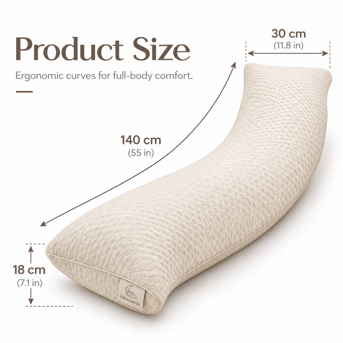 Aveloraqdqsa™ MoonCurve Full Body Support Pillow – Long Ergonomic Side-Sleeper Cushion with Breathable Comfort Cover
