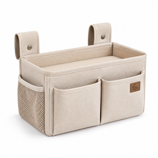 Velmoraeqw™ Bedside Hanging Storage Caddy – Multi-Pocket Bed Organizer with Large Main Compartment, Side Mesh Pocket & Snap Straps
